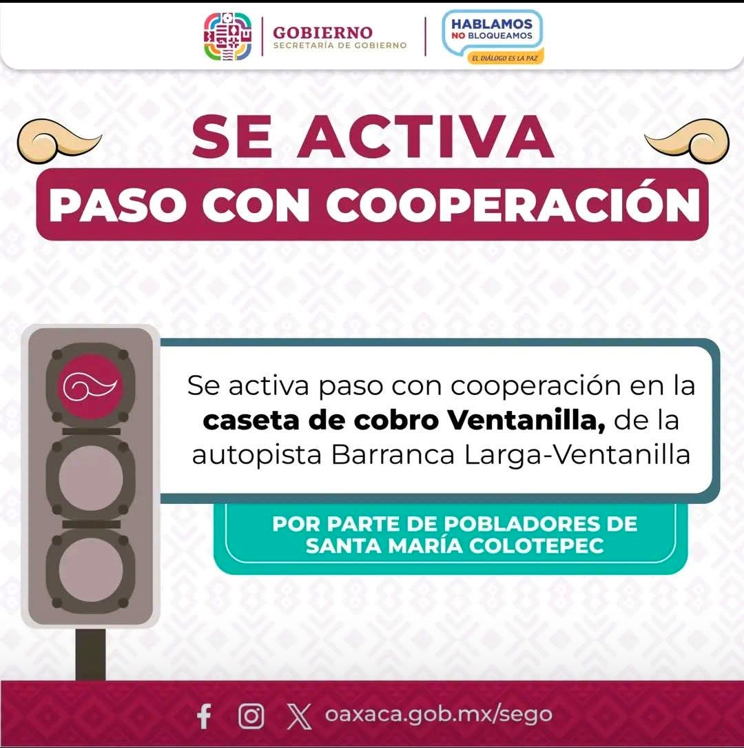 Informa Gobierno de Oaxaca que ya hay paso en Oaxaca-Costa con cooperación voluntaria