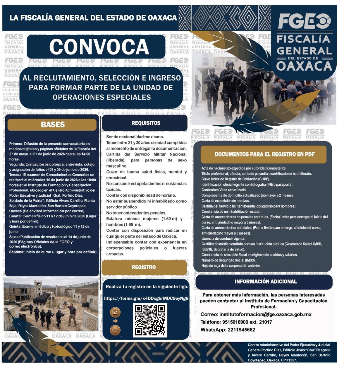 Crea Fiscalía de Oaxaca nueva Unidad de Operaciones Especiales para combatir delitos de alto impacto; lanza convocatoria de reclutamiento